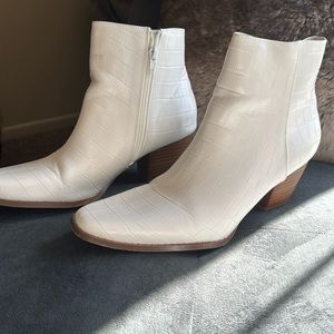 White snakeskin print booties. Barely worn!